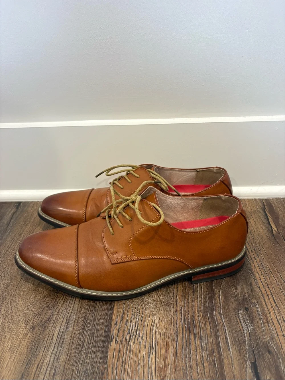 Bruno Marc Leather Cap-Toe Derby Shoes - Cognac Brown